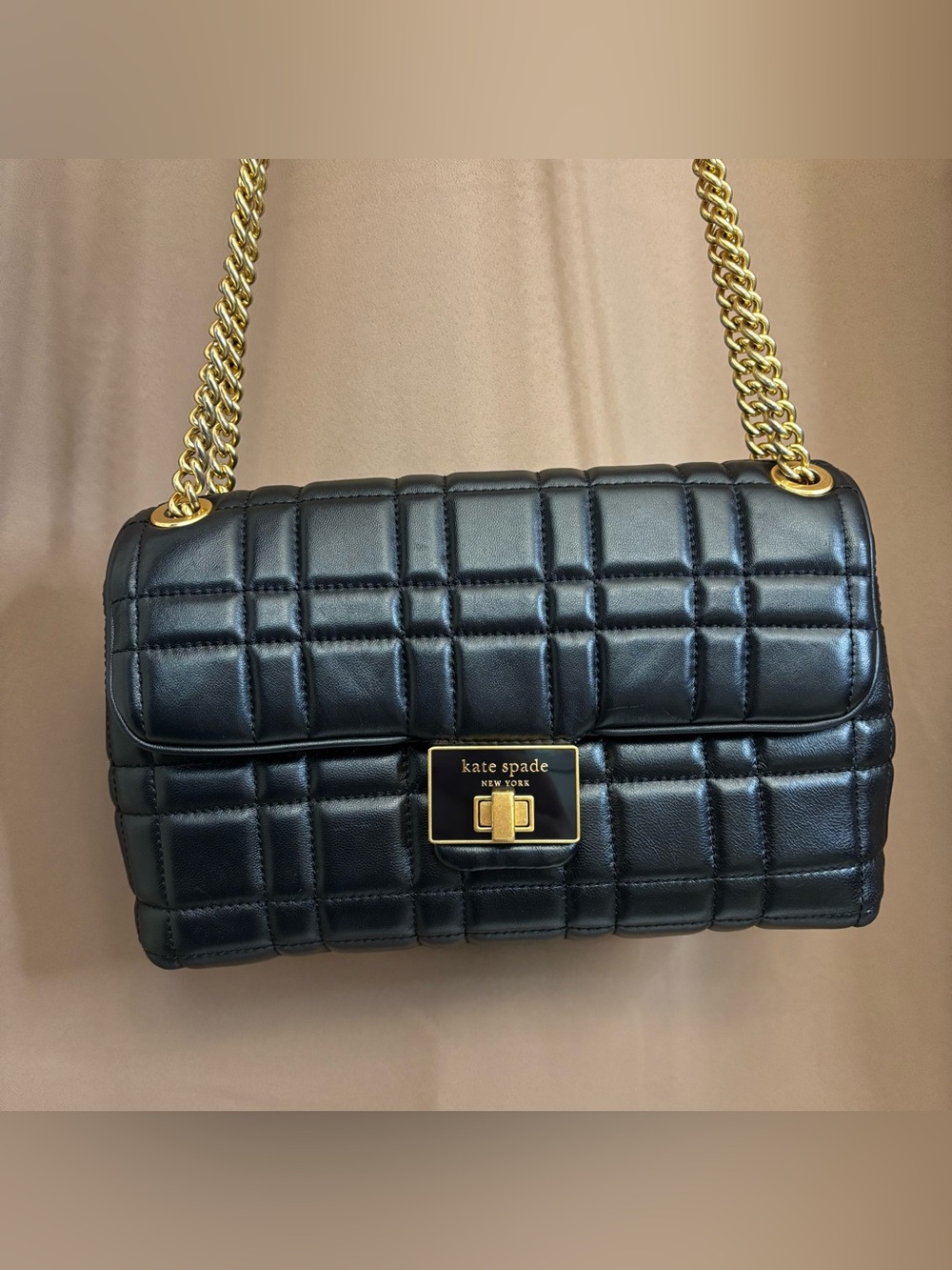 Kate Spade Evelyn Quilted Leather Convertible Shoulder Bag Black Gold
